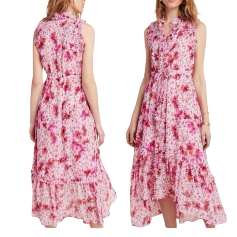MISA Los Angeles Aurelie Pink Floral Midi Dress Sleeveless Gardenia Size S Boho